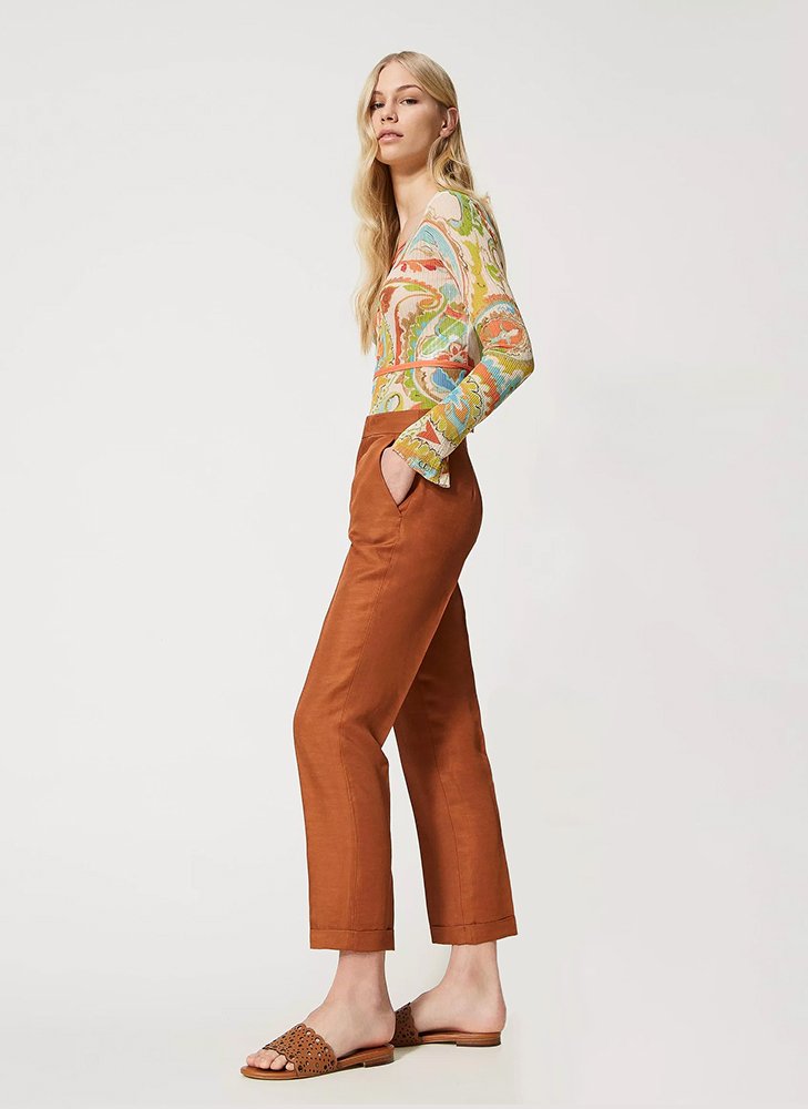 Women Slim White Trousers - Image 2